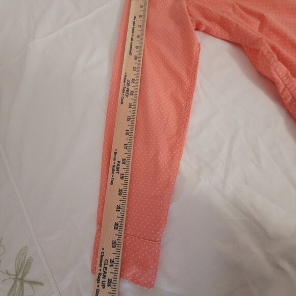 Polka Dot Long Sleeve Shirt Orange Peach Colored Blouse Size L - Picture 12 of 16